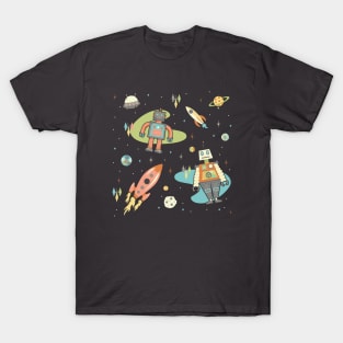 Vintage Inspired Robots in Space T-Shirt